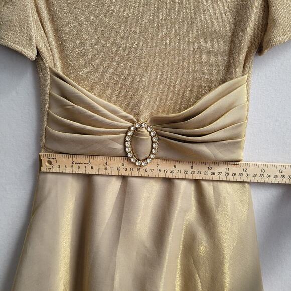 VTG Gold Evening Gown Sz 4 Formal Dress Short Sleeve 90s USA Old Hollywood Glam - Picture 9 of 15